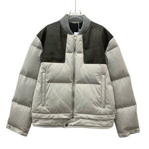 Hermes Color-Block Leather Stand Collar Zip-Up Down Jacket